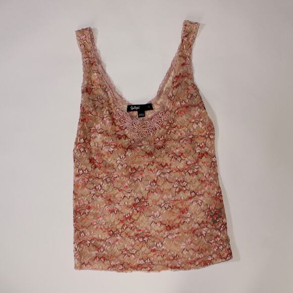 Y2K Sportsgirl Peachy Lace Tanktop With Floral Neckline With Beading Size S - Picture 1 of 5